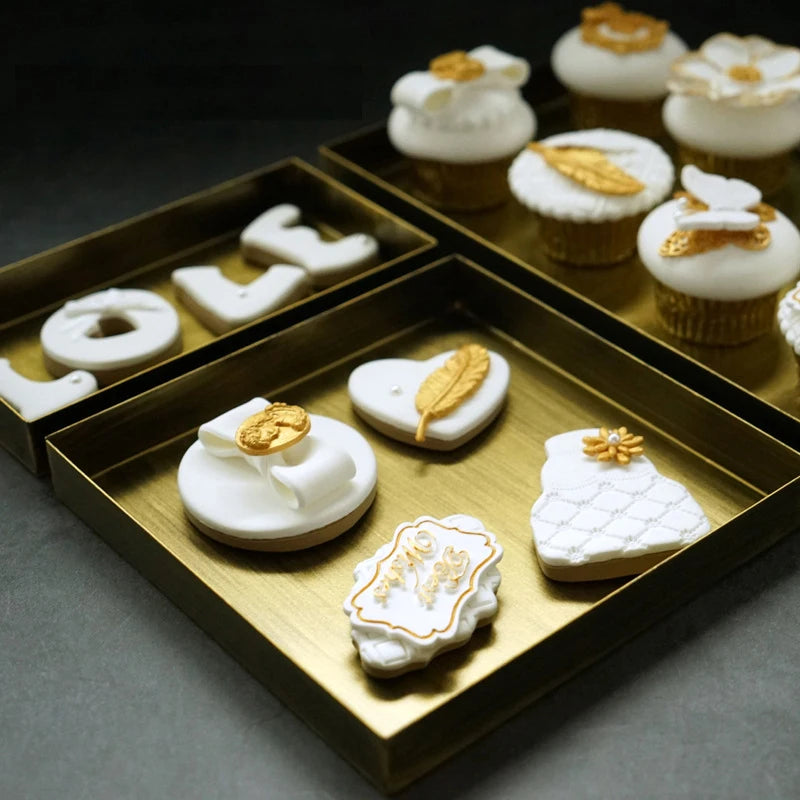 Decorative Golden Metal Trays – Rectangular Design